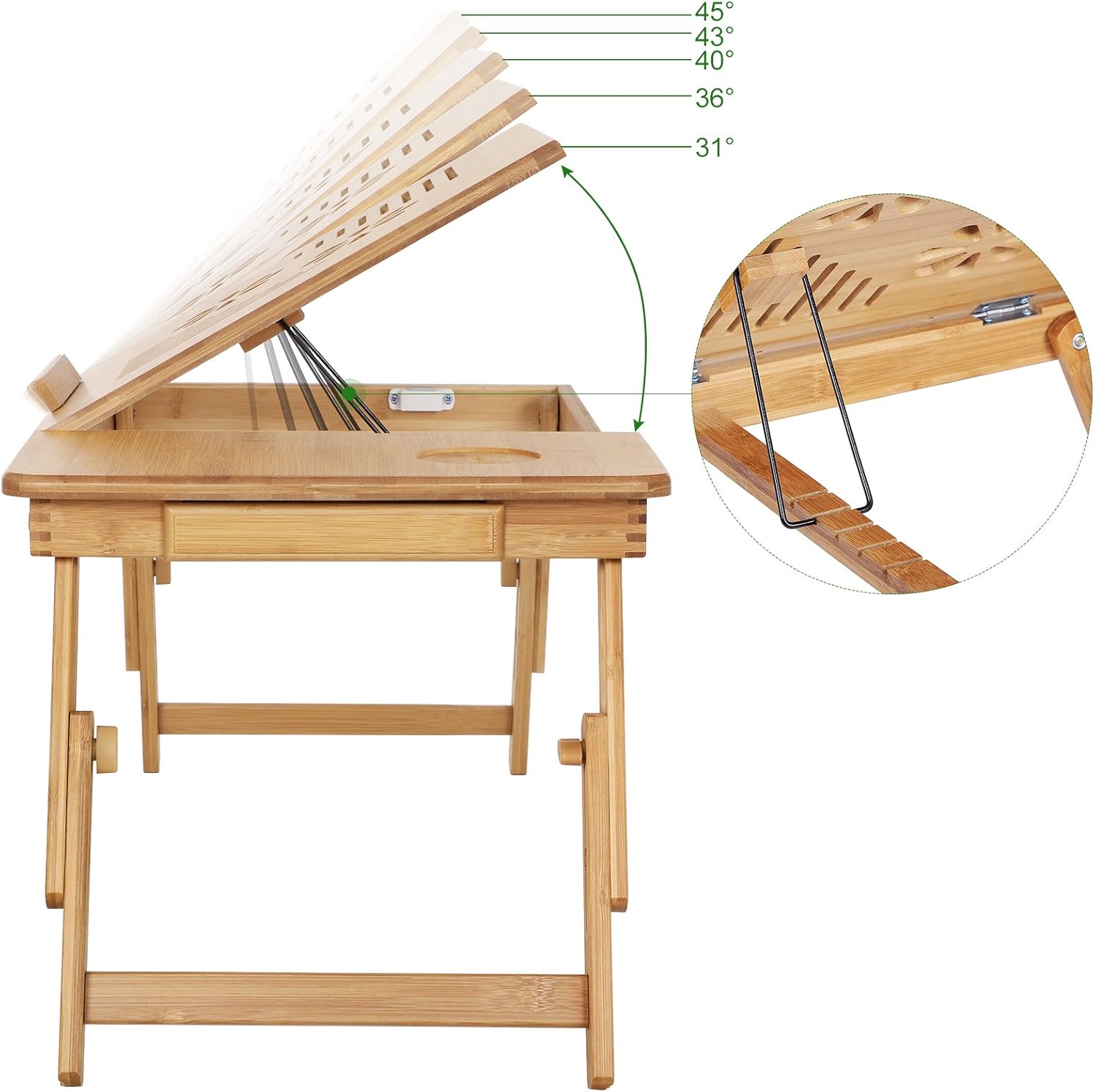 SONGMICS Masa de pat pentru laptop, plabila si reglabila, bambus, 55x35x29 cm, maro