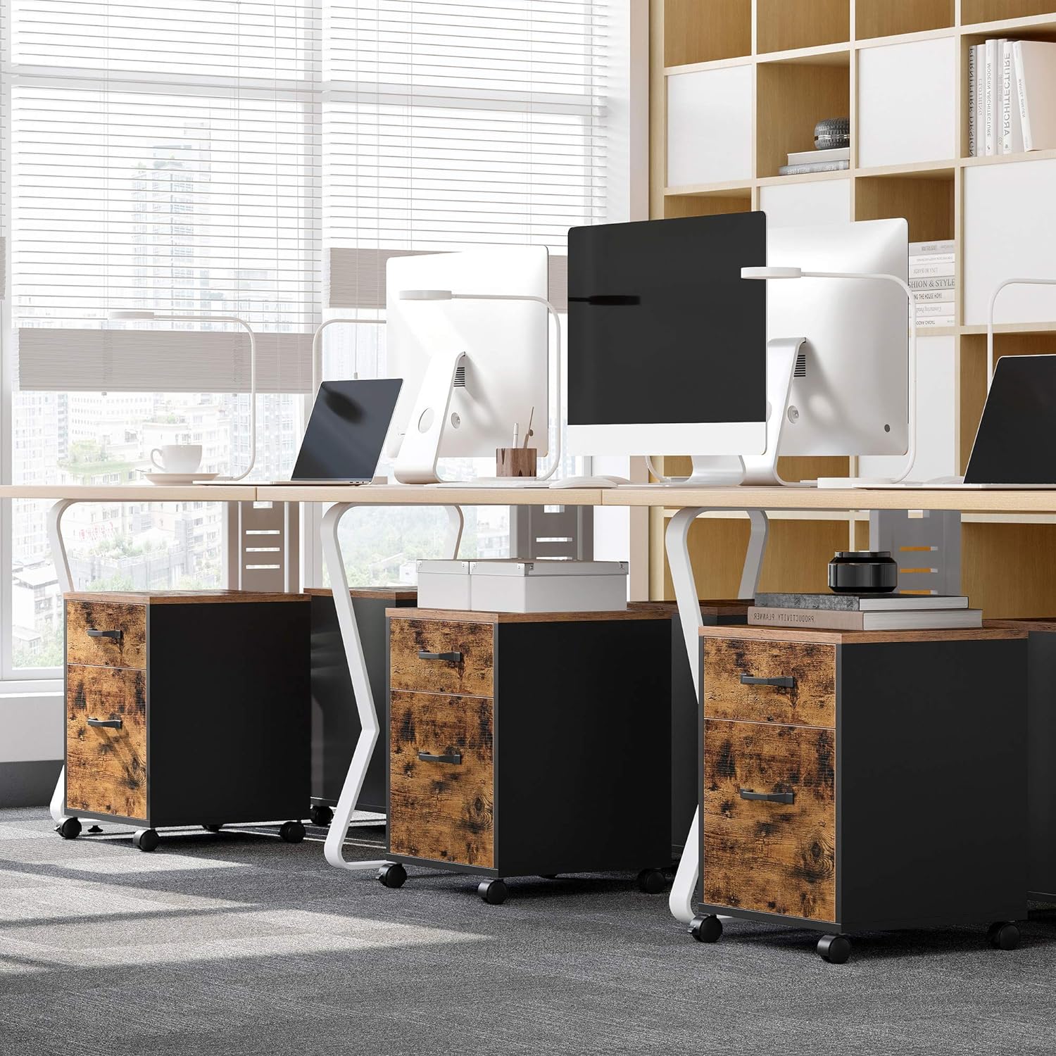 VASAGLE Dulap mobil tip rollbox pentru birouri, cu 2 sertare, stil industrial, 41x40x55cm, maro rustic