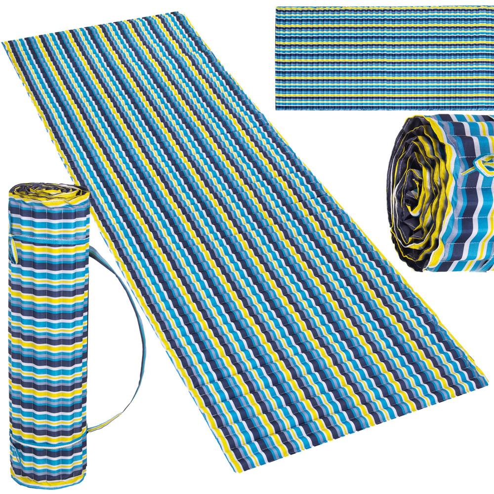 Saltea pentru plaja pliabila, din spuma, ultra-usoara, cu maner de transport, 60x180cm, albastru galben