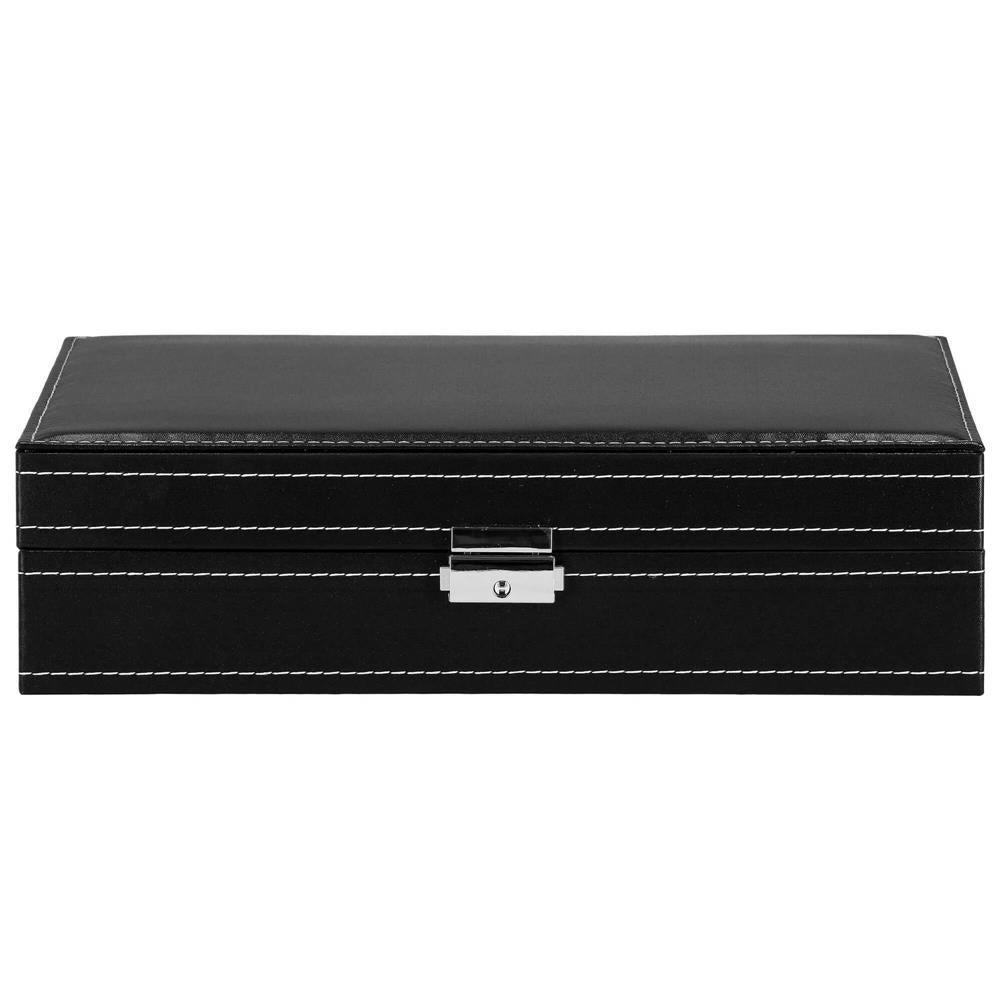 Cutie depozitare si organizare ceasuri si alte accesorii, MDF, piele ecologica, 30x20x8cm, negru
