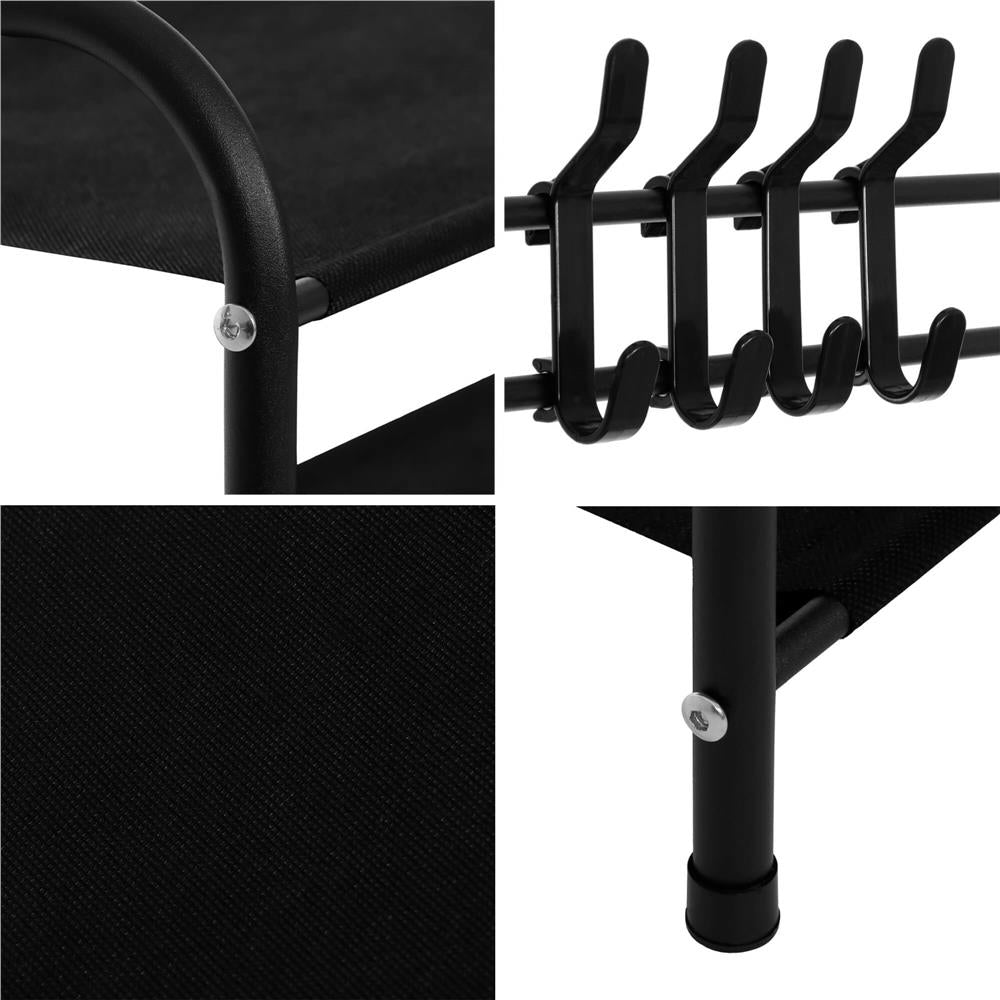 Cuier pentru haine cu banc de depozitare pantofi pe 4 polite, cadru metalic, 25x80x150cm, negru