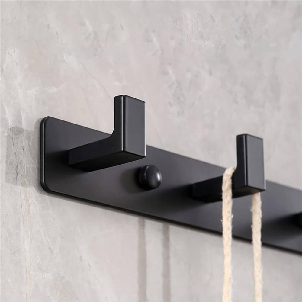 Cuier de baie pentru prosoape cu 2 sisteme instalare, aluminiu, 3 agatatori, 25x4cm, negru