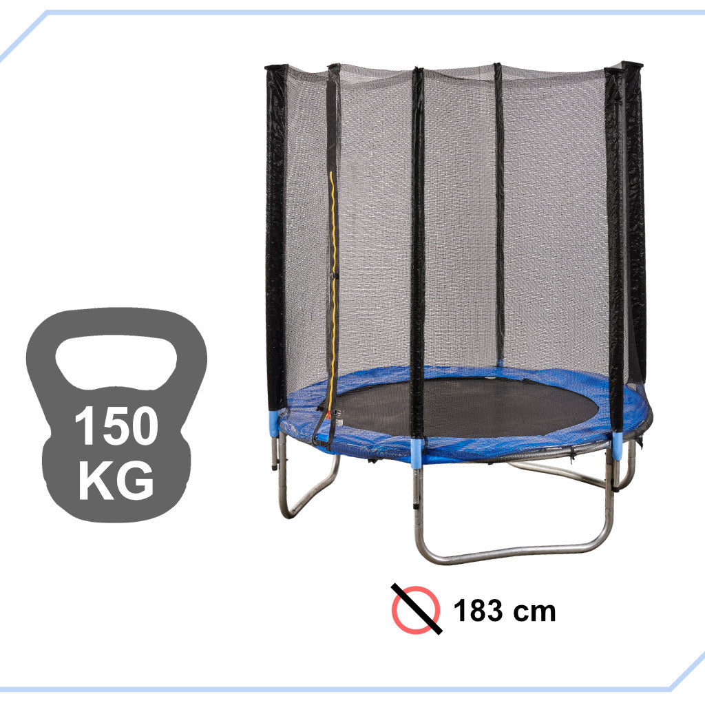 Trambulina cu plasa de protectie exterioara, 183 cm, 150 kg, albastru