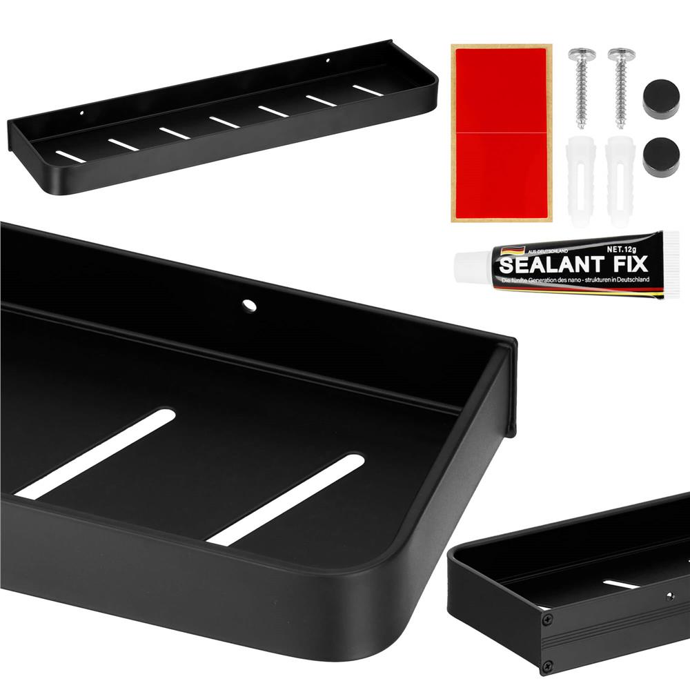Raft de baie cu 2 sisteme instalare pe perete, aluminiu, 50x12x4cm, negru
