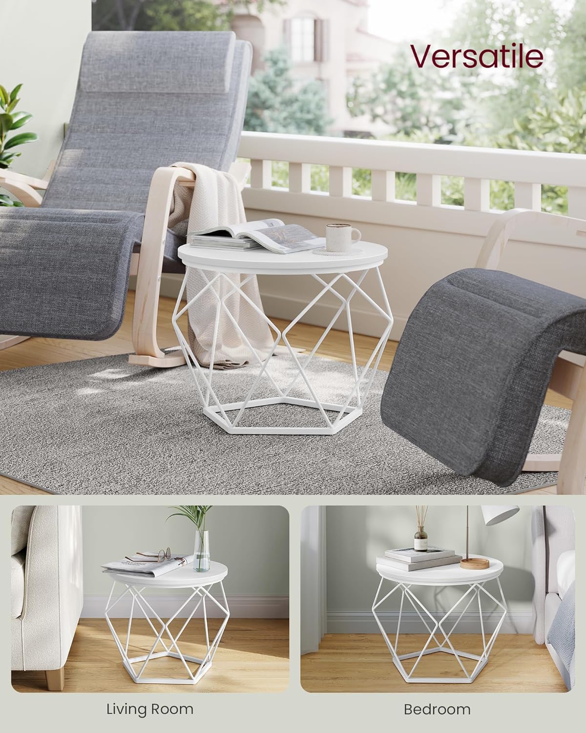 VASAGLE Set de 2 mese de cafea rotunde, cadru otel si blat detasabil, 40cm si 50cm, alb - 4