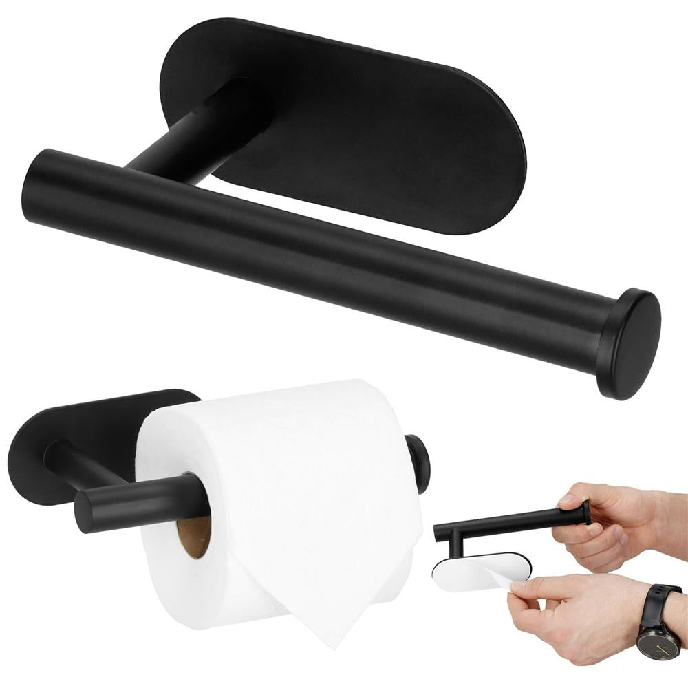 Suport hartie igienica din otel, prindere fara gaurire, 16cm, negru