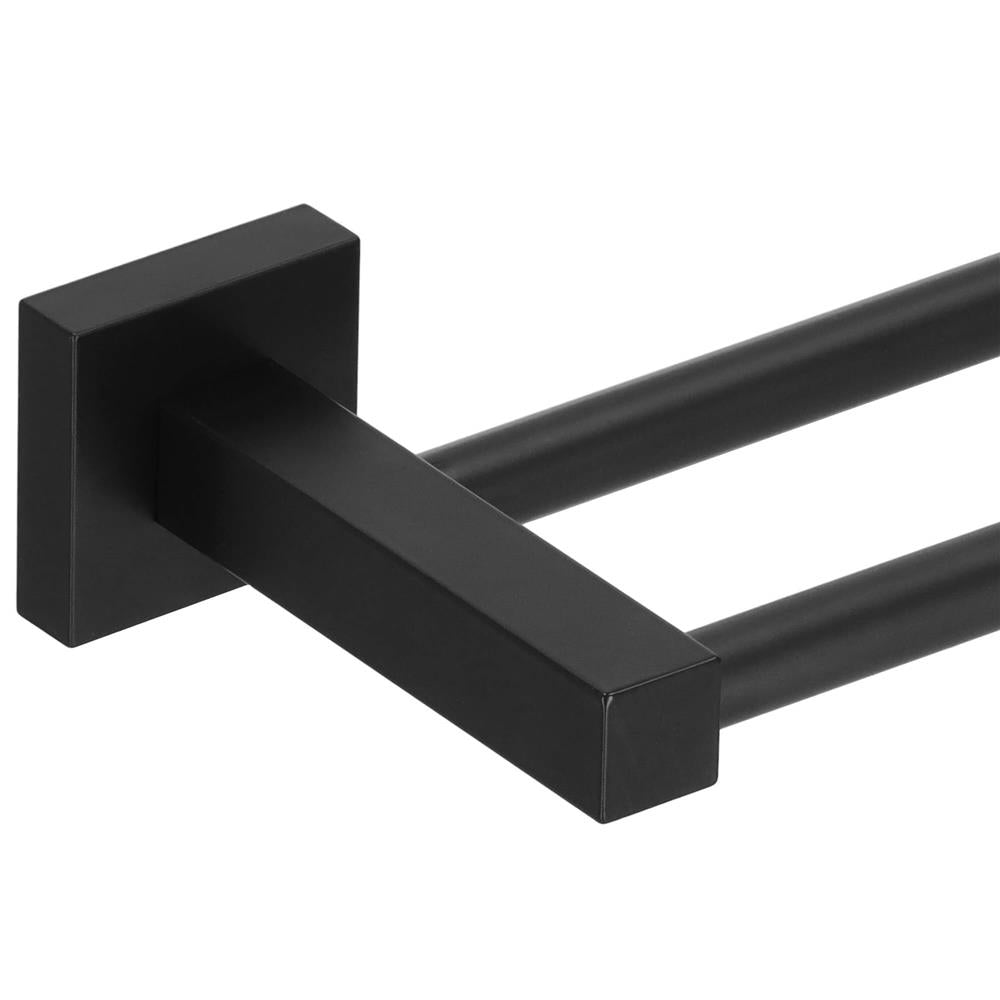 Suport prosoape pentru baie cu 2 sisteme de instalare, 2 brate, din aluminiu, 50x11cm, negru