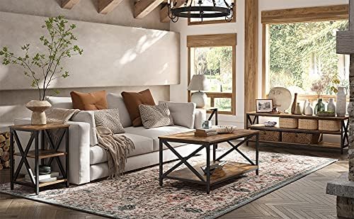 VASAGLE Noptiera mica din metal cu design in forma de X, 2 rafturi de depozitare, stil industrial, 40x40x60cm, maro rustic