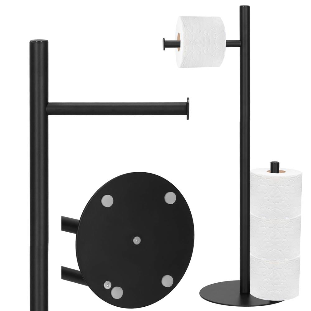 Suport hartie igienica 2 in 1 cu suport rezerve, 55 cm, negru mat
