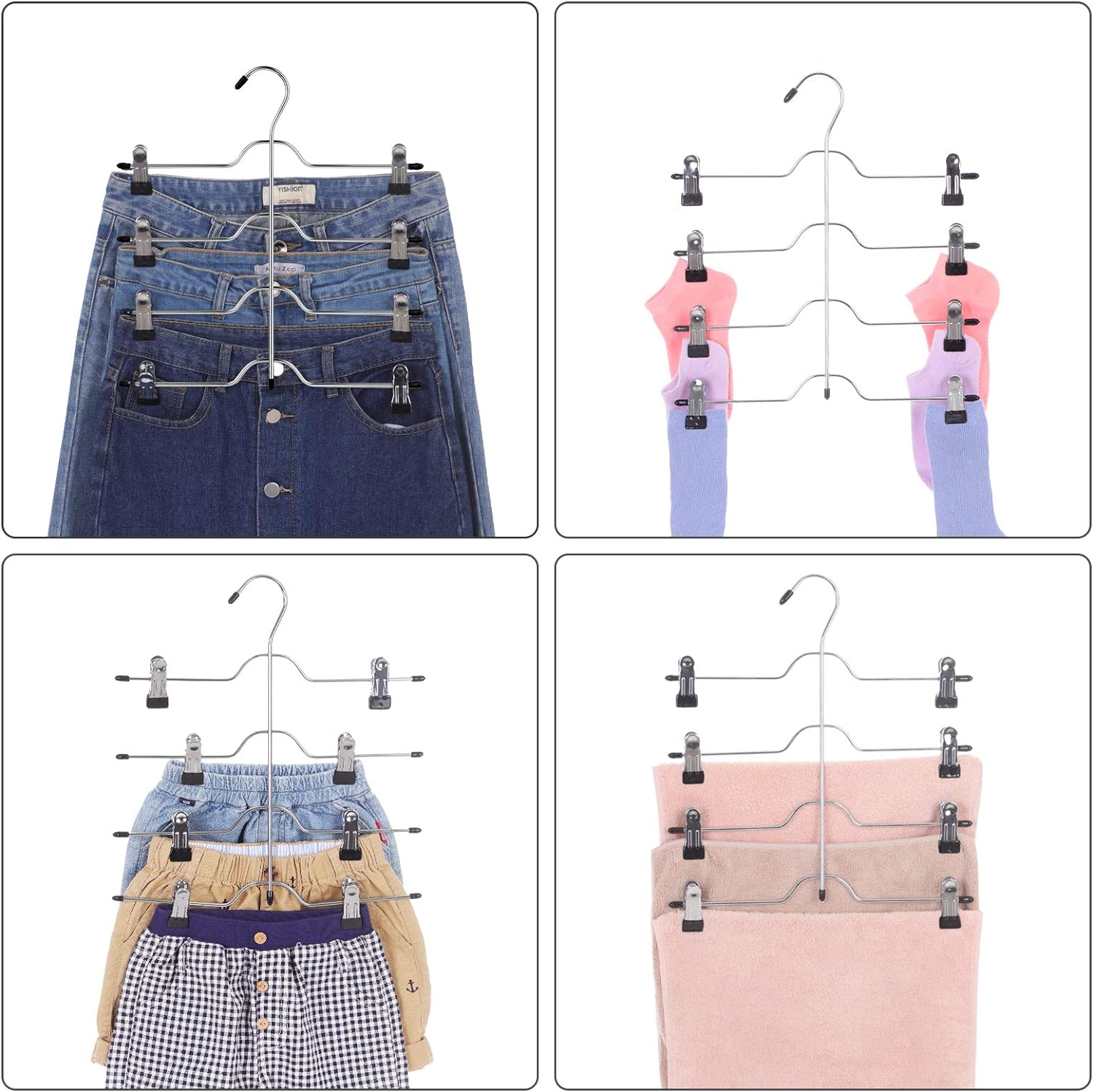 SONGMICS Set de 3 umerase pentru pantaloni, capacitate 4 perechi per umeras, 32cm, argintiu