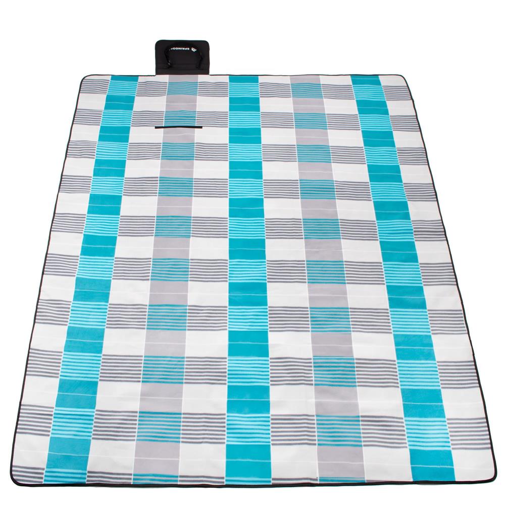 Patura pentru picnic sau plaja, cu folie izolatoare si maner, 150x200cm, albastru gri