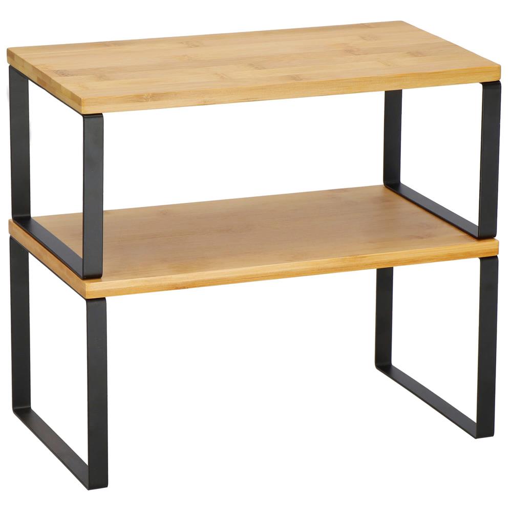 Set 2 rafturi de bucatarie suprapozabile, pentru ustensile sau condimente, 20x34x16cm, natur si negru
