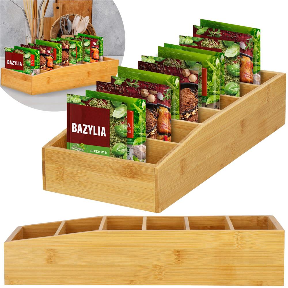 Organizator de bucatarie pentru plicuri de condimente, din bambus, 35x15x7cm, natur