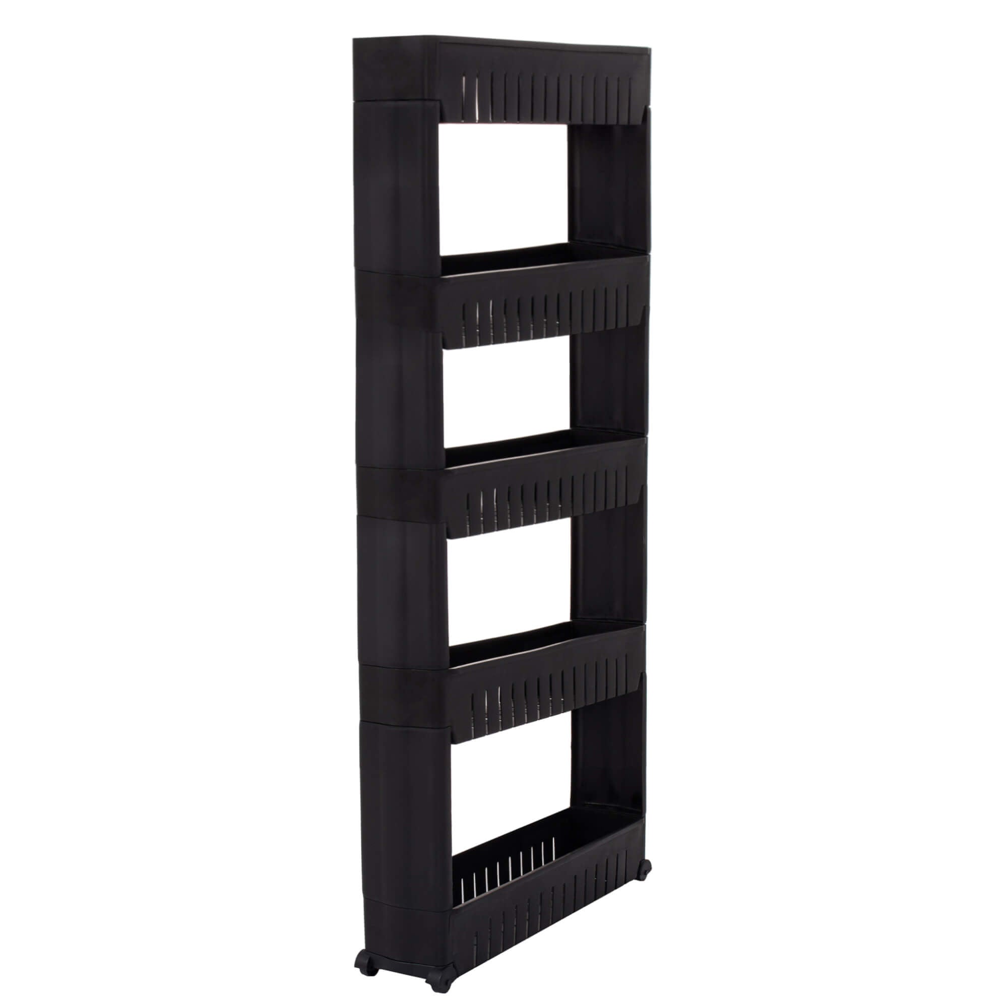 Sistem rafturi de depozitare Sersimo HA118 cu roti pentru bucatarie sau baie cu 5 polite, negru
