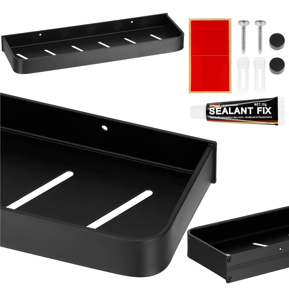 Raft de baie cu 2 sisteme instalare pe perete, aluminiu, 40x12x4cm, negru