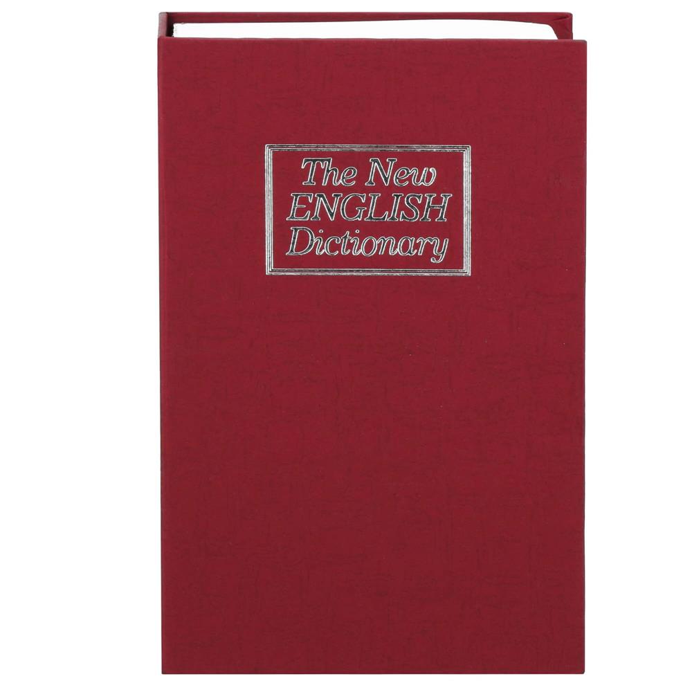 Caseta de valori, cutie metalica cu cheie, portabila, tip carte, Dictionar, burgundy, 26.5x20x6.5 cm