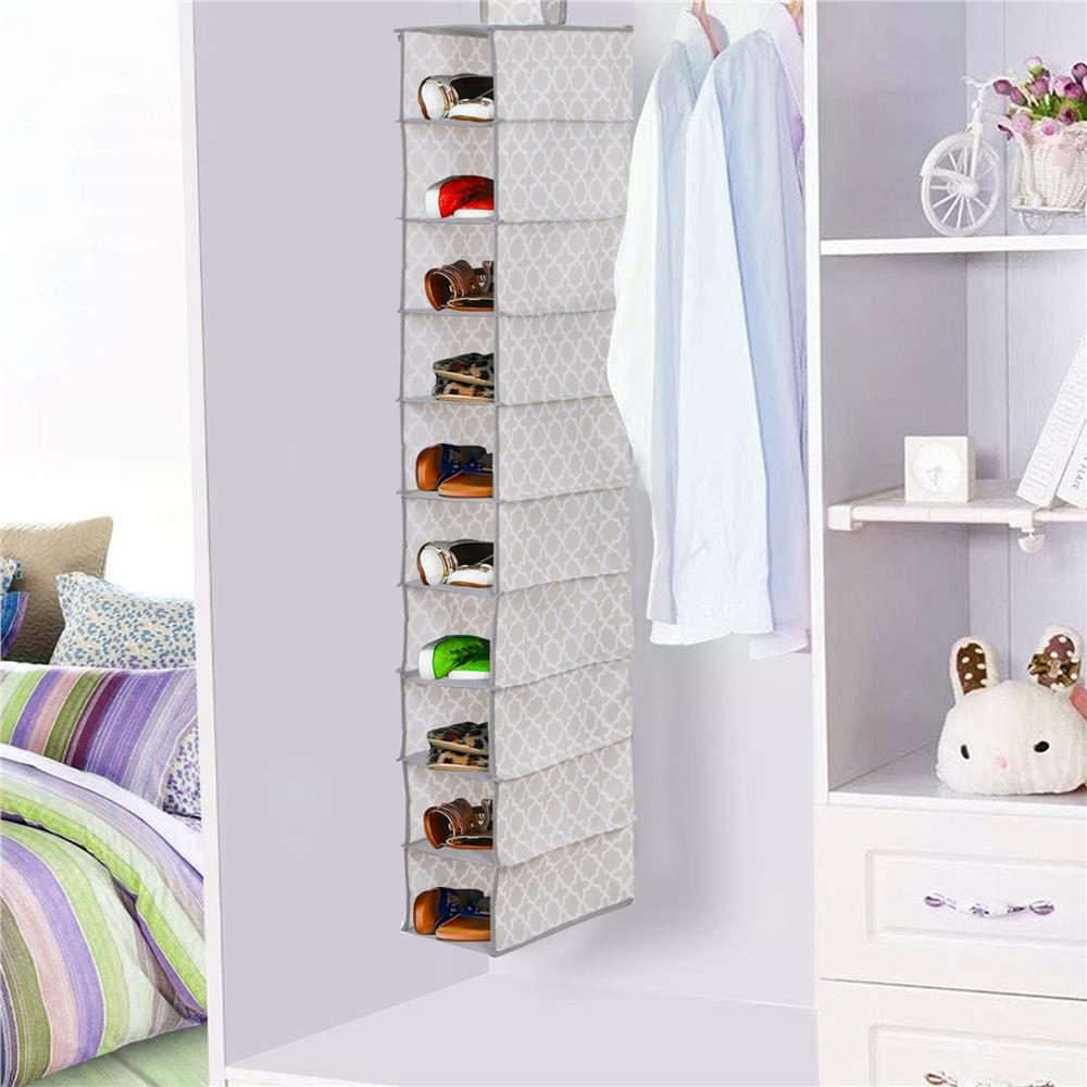 Organizator dulap Sersimo, 10 compartimente, textil, 120cm, gri bej