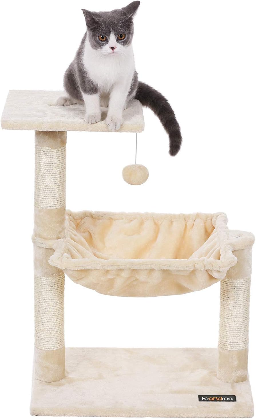 FEANDREA Ansamblu de joaca pisici, tip copac, cu hamac si platforma, 50x36x70 cm, bej