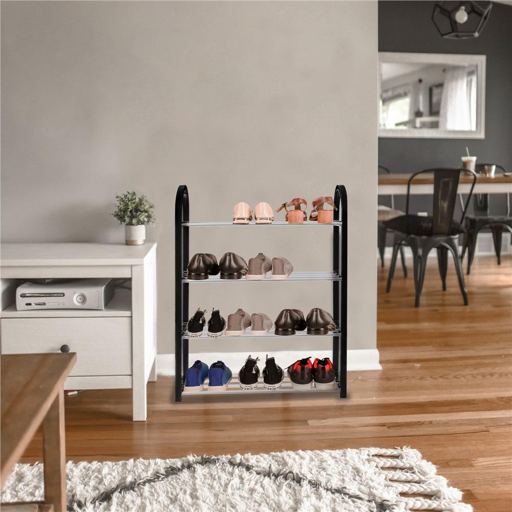 Pantofar metalic Sersimo cu 4 rafturi, 64x50cm, negru argintiu