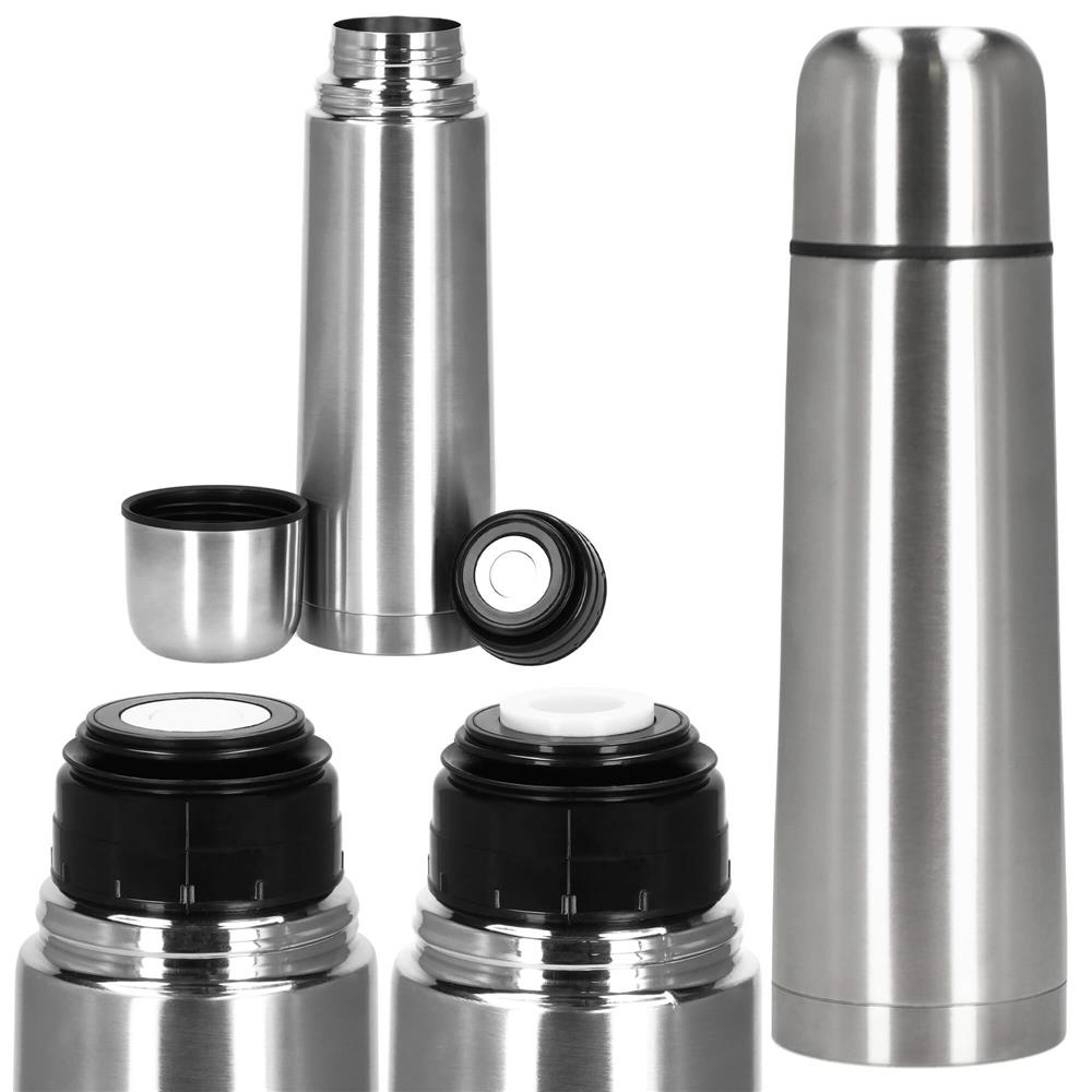 Cana termos cu pahar, perete din inox dublu izolat, 500ml, 24cm, argintiu