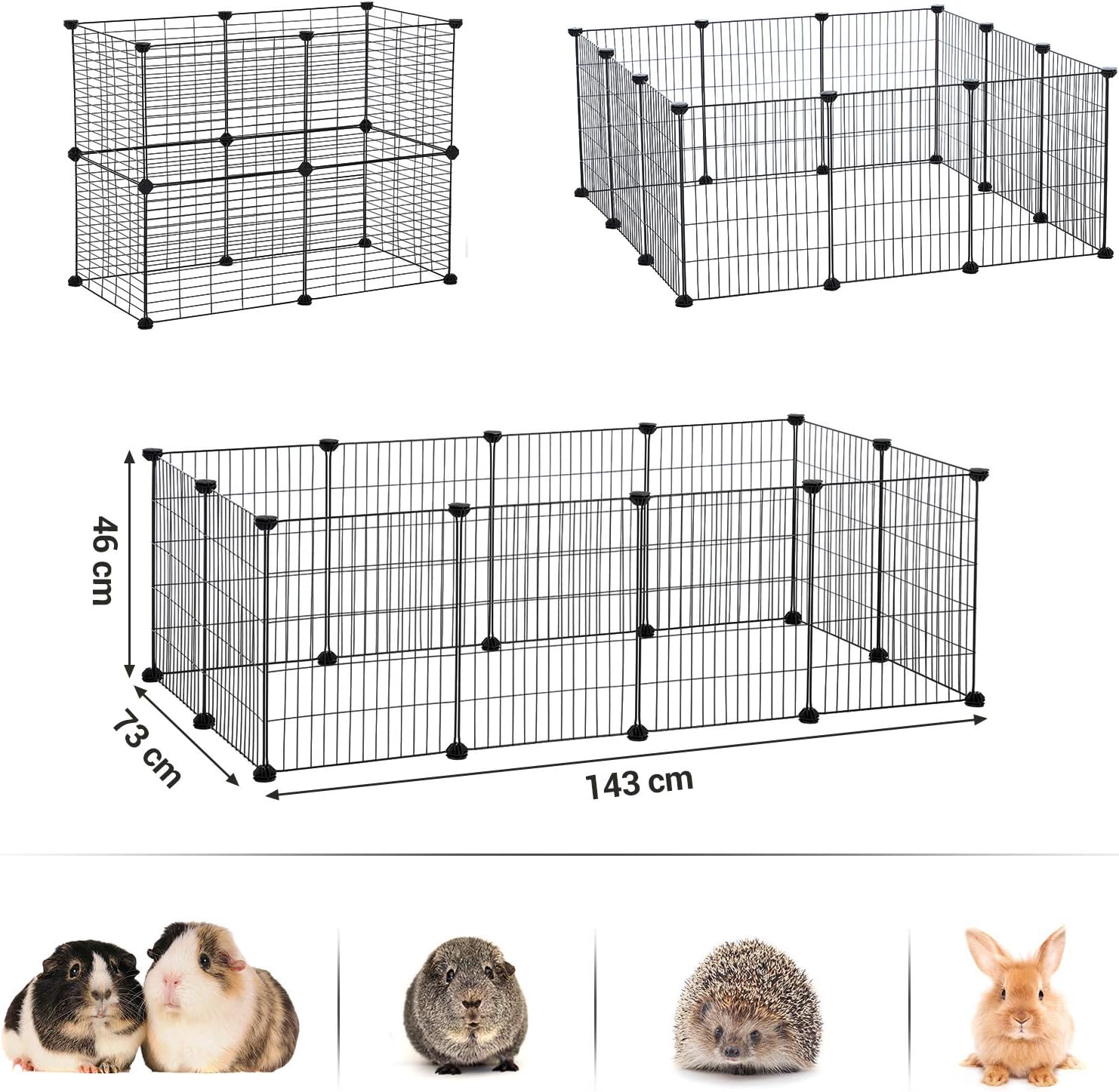 SONGMICS Tarc metalic pentru rozatoare sau alte animale mici, instalare modulara, 143x73x46cm, negru