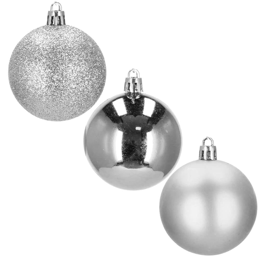 Set globuri de Craciun, 30 bucati, 3 modele, 6cm, argintiu