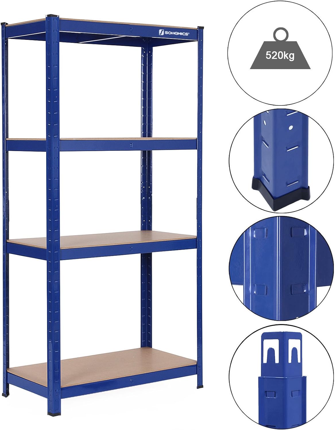 SONGMICS Raft cadru metalic modular pentru depozitare, 4 polite, 160x80x40cm, sarcina 520 kg, albastru