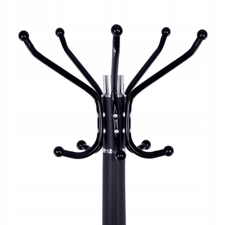 Cuier tip pom din metal cu baza de marmura, 14 agatatoare, 176cm, negru