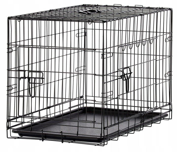 Cusca pentru animale, 2 usi, Pliabila din metal, L, Negru, 61x49x42 cm