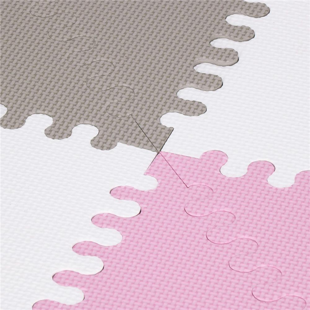 Covor din spuma pentru copii, tip puzzle triunghiuri, 96 piese,186×186 cm, gri roz