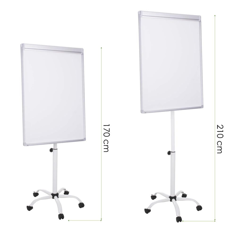 Flipchard magnetic cu picior, mobil pe role, inaltime ajustabila, 70x100cm, alb