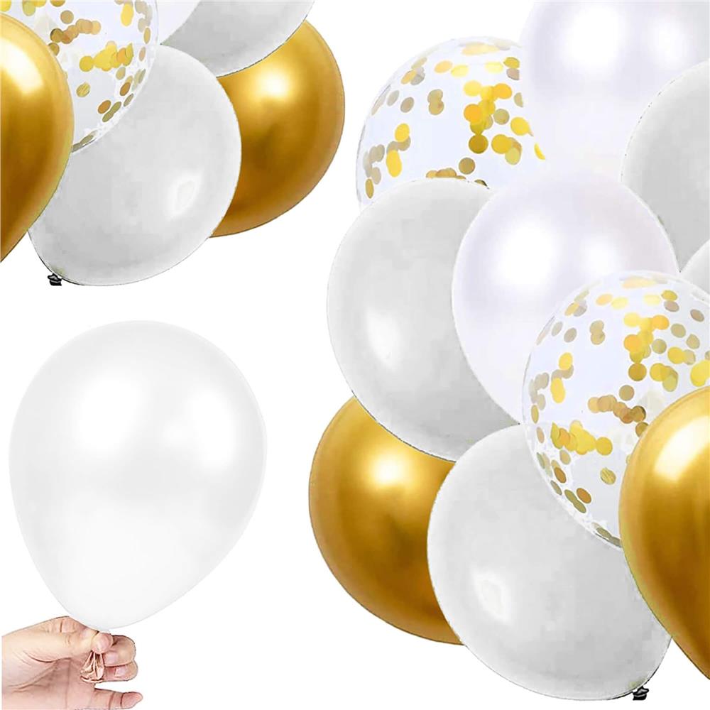 Set 50 baloane pentru petrecere, 40cm, alb, auriu, gri