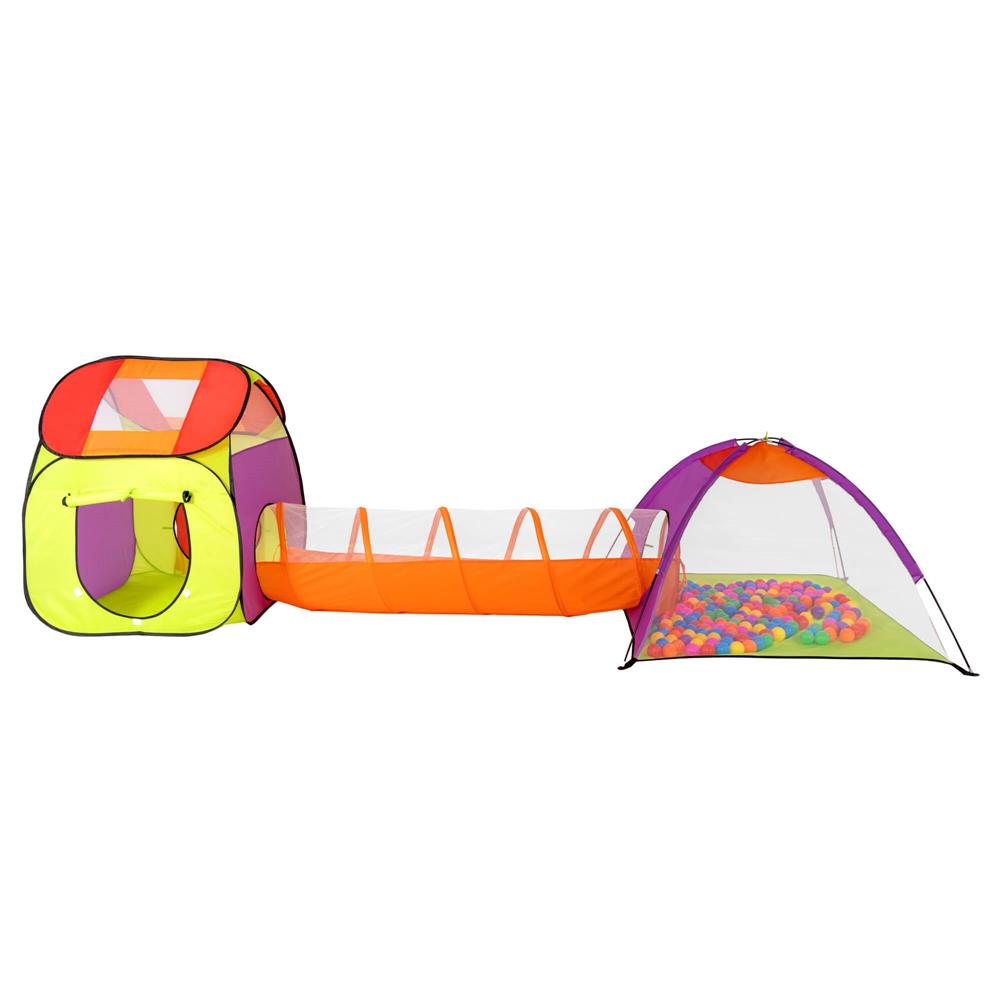 Loc de joaca 3 in 1 pentru copii, multifunctional, casuta, tunel si cort, 385x120x115cm, multicolor