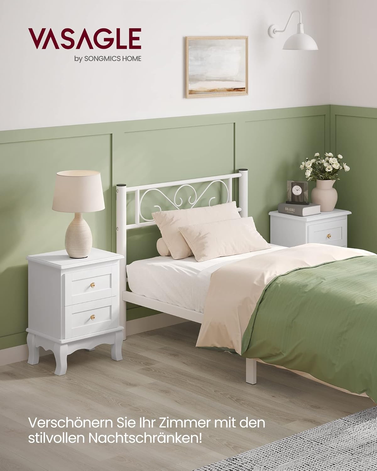 VASAGLE Set de 2 noptiere din MDF, cu sertare, 39x31x53 cm, alb