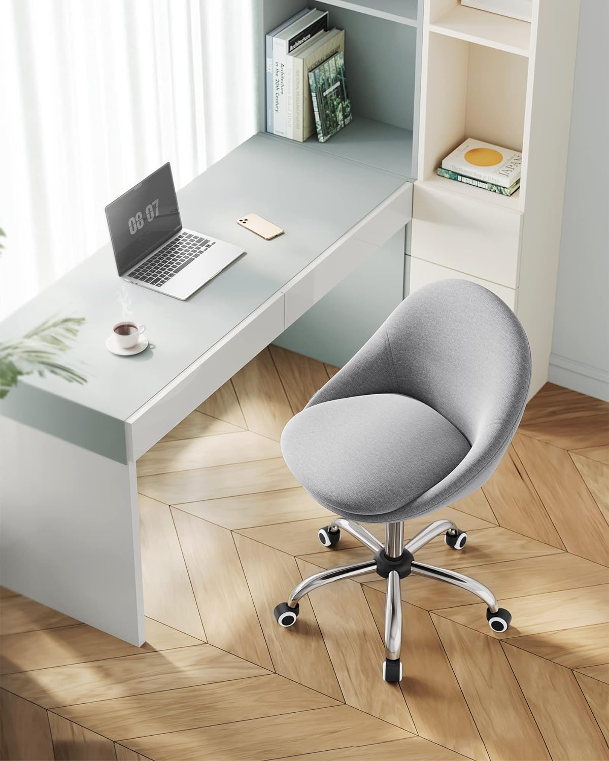 SONGMICS Scaun de birou ergonomic, inaltime reglabila, 60x60x(80-90) cm, gri - 4