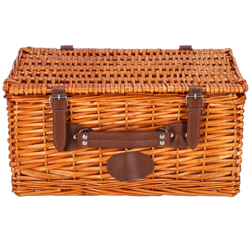 Cos de picnic echipat pentru 4 persoane Deluxe, din rachita, cu vesela si tacamuri, frigorific
