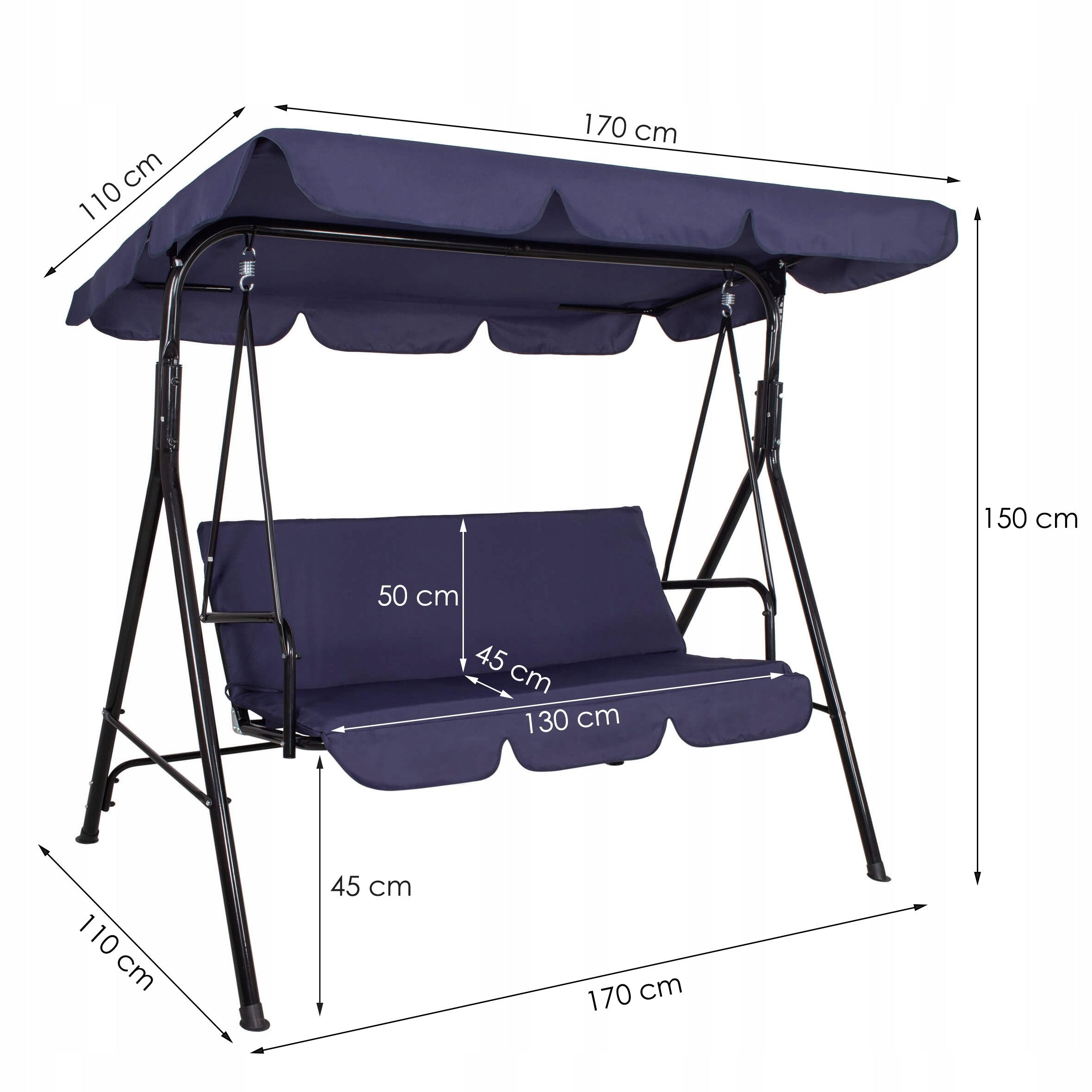 Balansoar leagan 3 persoane Sersimo Navy, GS19 greutate maxima 220kg