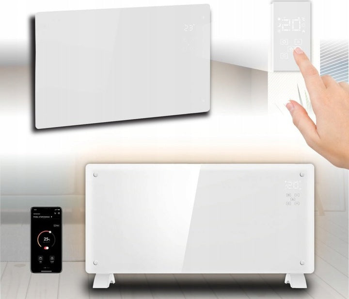 Panou de incalzire din sticla, 2500W, 3 trepte, cu termostat si telecomanda, timer, dispay LED, WiFi, alb