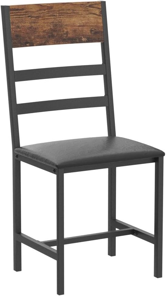 VASAGLE Set 2 scaune de living, tapitate, cu spatar, stil industrial, 43x43x96 cm, maro rustic si negru