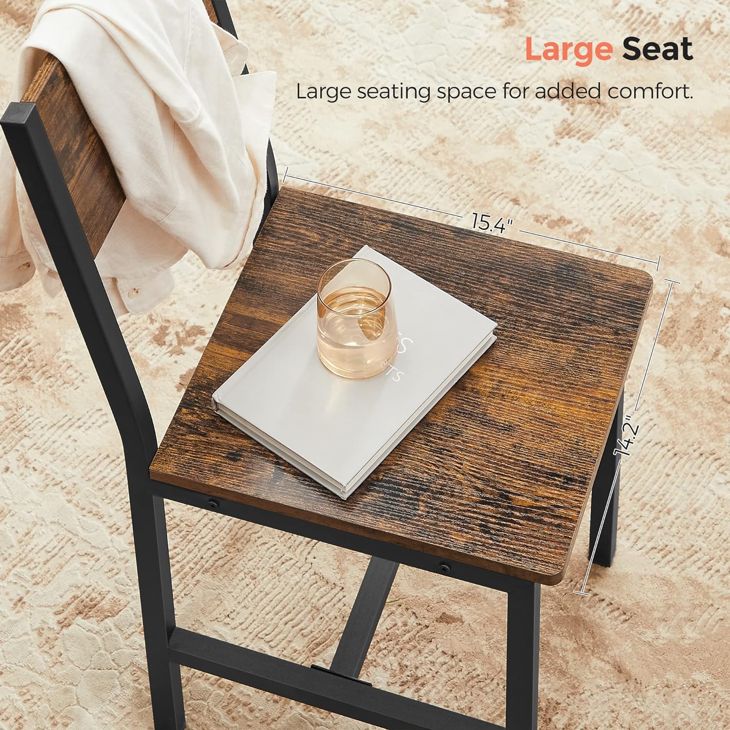 VASAGLE Set 2 scaune de living, cu spatar, stil industrial, 37x50x87 cm, maro rustic - 4