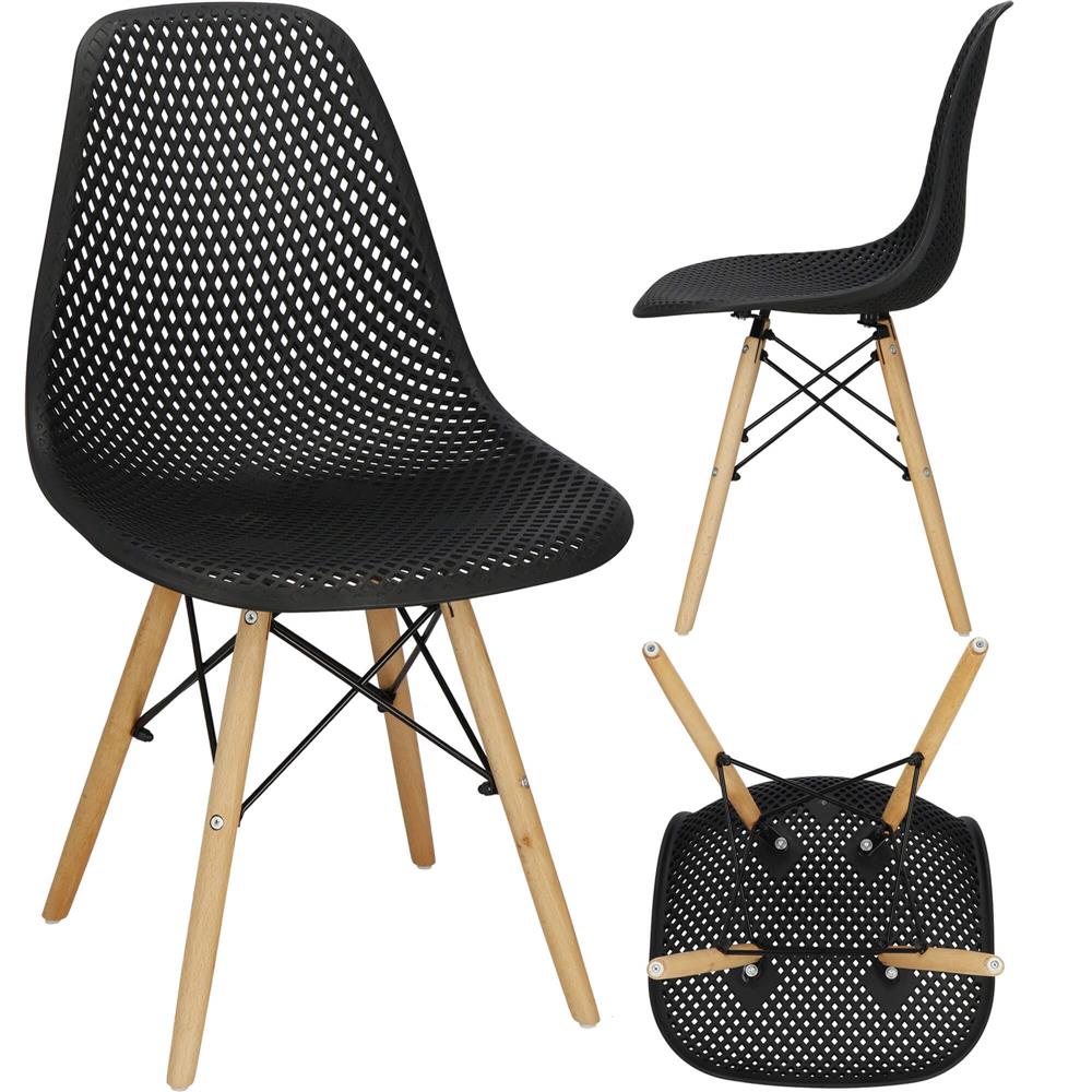 Set 4 scaune dining Milano pentru bucatarie cu textura perforata, 43x83cm, negru