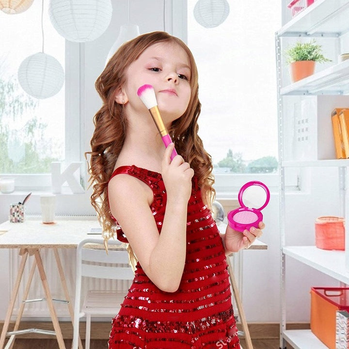 Trusa de machiaj pentru fetite, geanta cu 22 de accesorii cosmetice, fara lichide sau substante chimice, roz