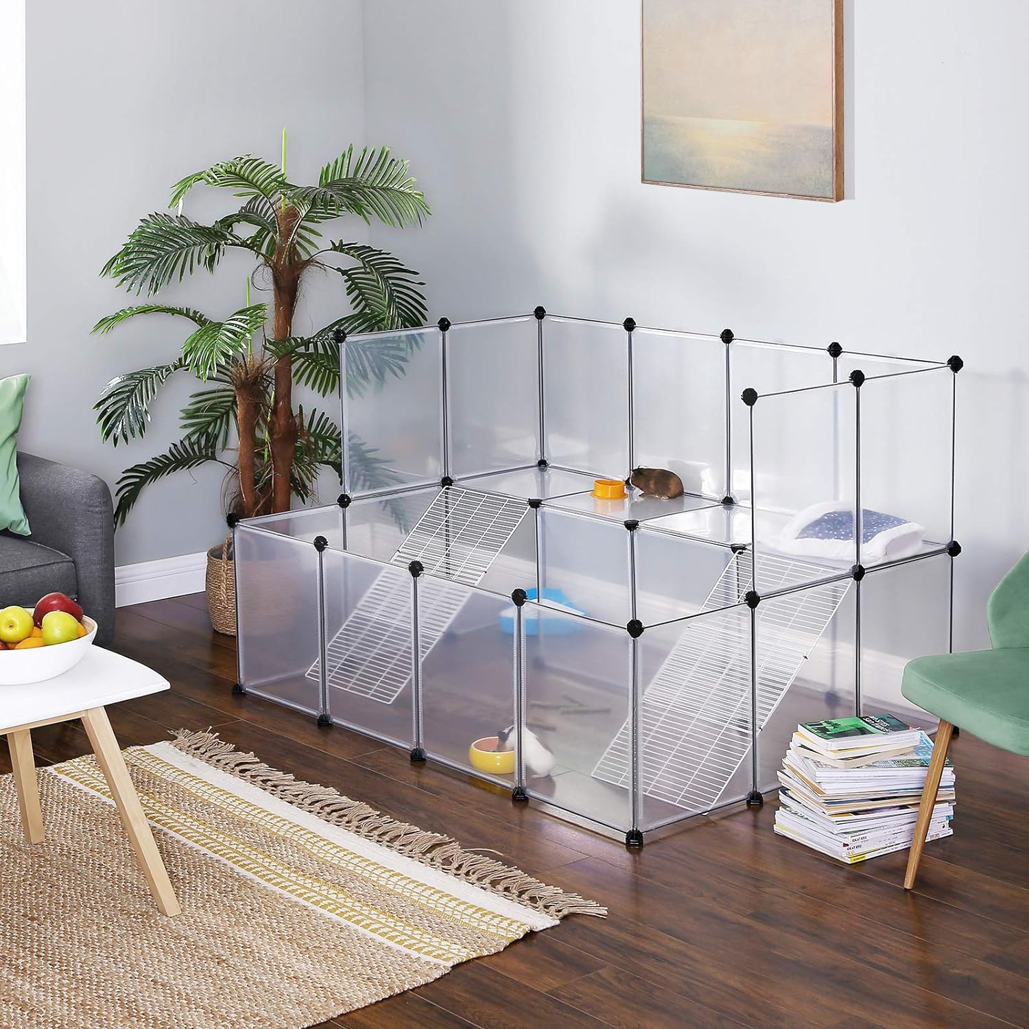 SONGMICS Tarc pentru animale mici rozatoare, din plastic, modulara DIY, 143x108x92cm, alb