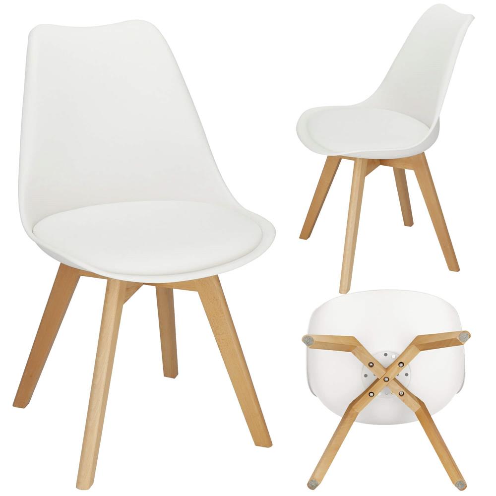 Set 4 scaune dining Verdhe pentru bucatarie cu perna tapitata cu piele ecologica, 44x82cm, alb