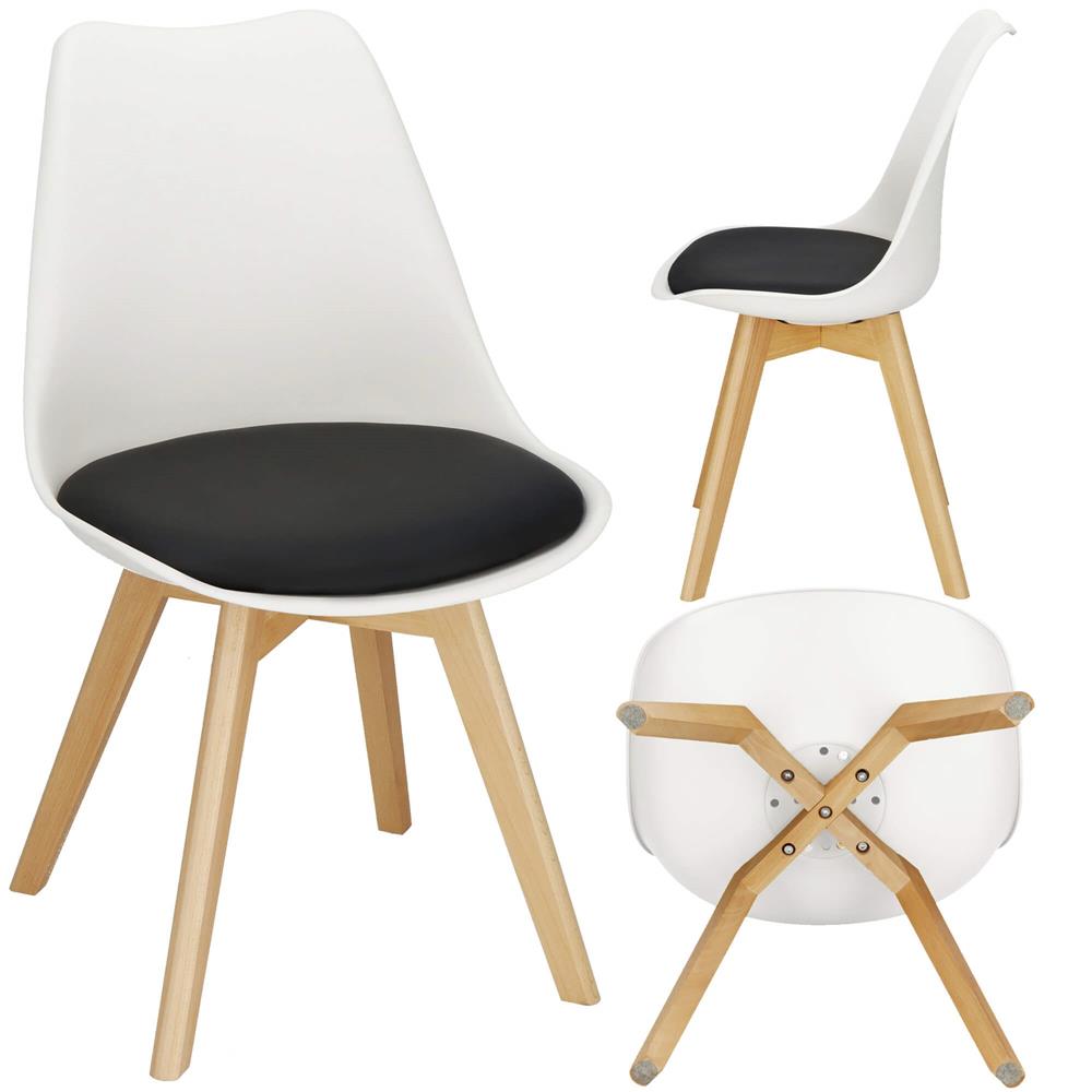 Set 4 scaune dining Verdhe pentru bucatarie cu perna tapitata cu piele ecologica, 44x82cm, alb negru