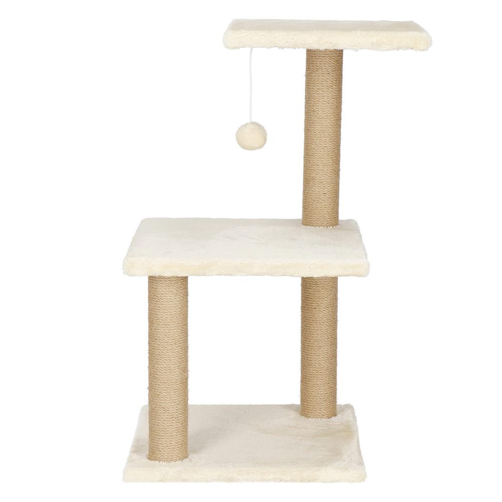 Ansamblu de joaca pentru pisici, cu loc pentru zgariat, minge, 65cm, crem