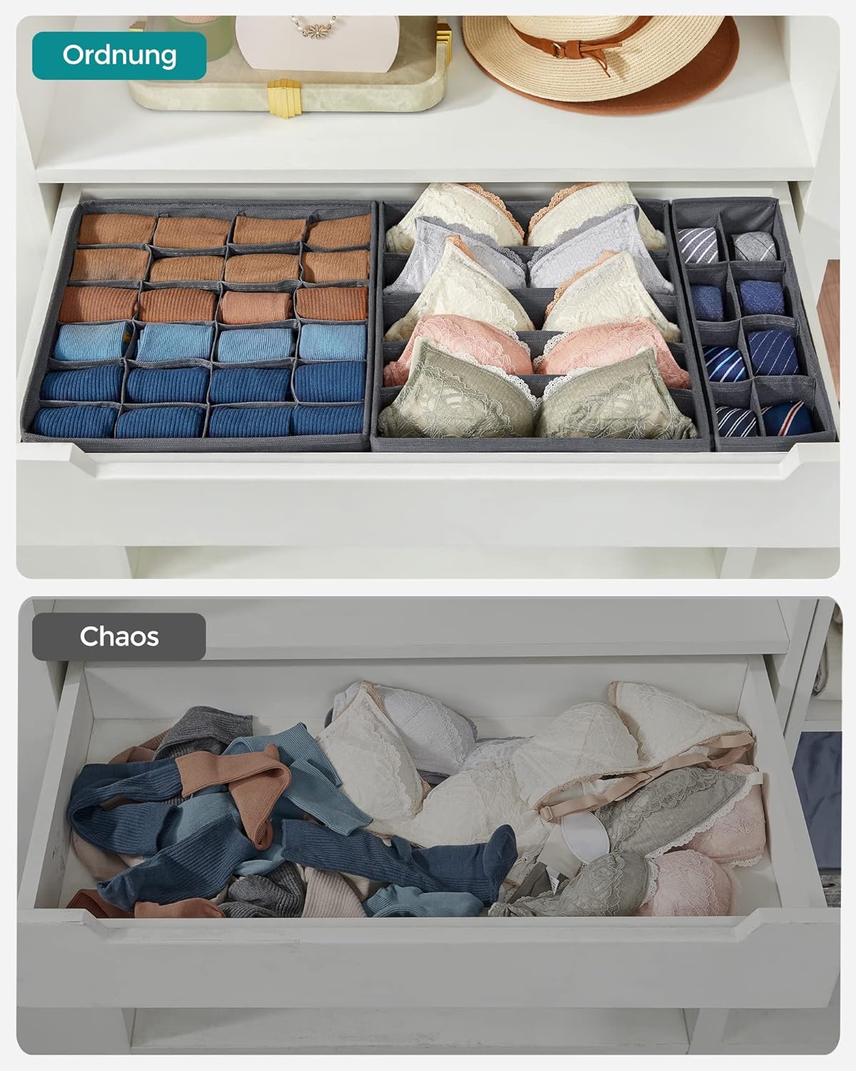 Organizatoare dulap sau sertar, set 8 cutii de depozitare a lenjeriei de corp, pliabile, 64x48x10cm, gri