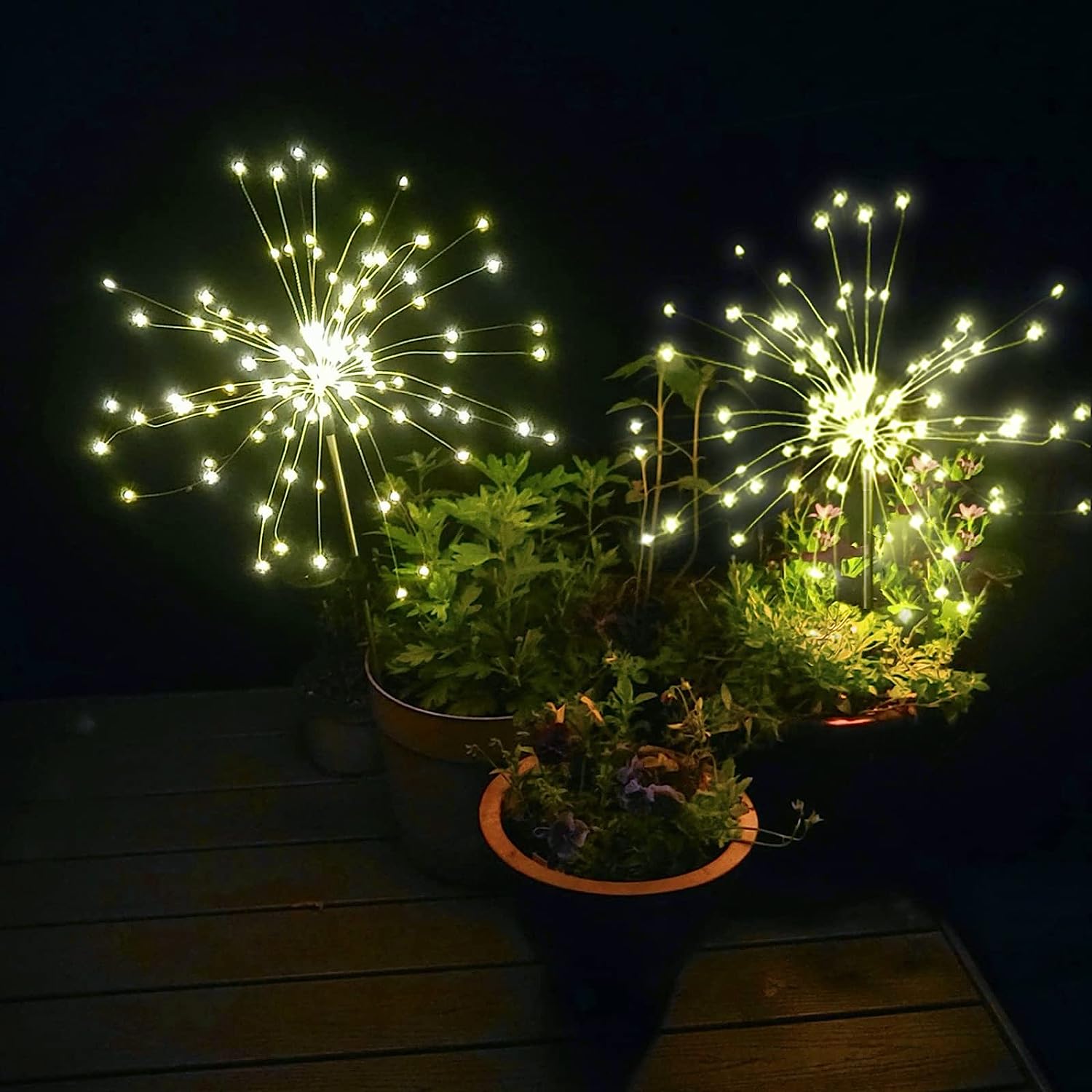 Lampa solara cu efect artificii, IP65, 150 LED-uri, 90cm, alb cald