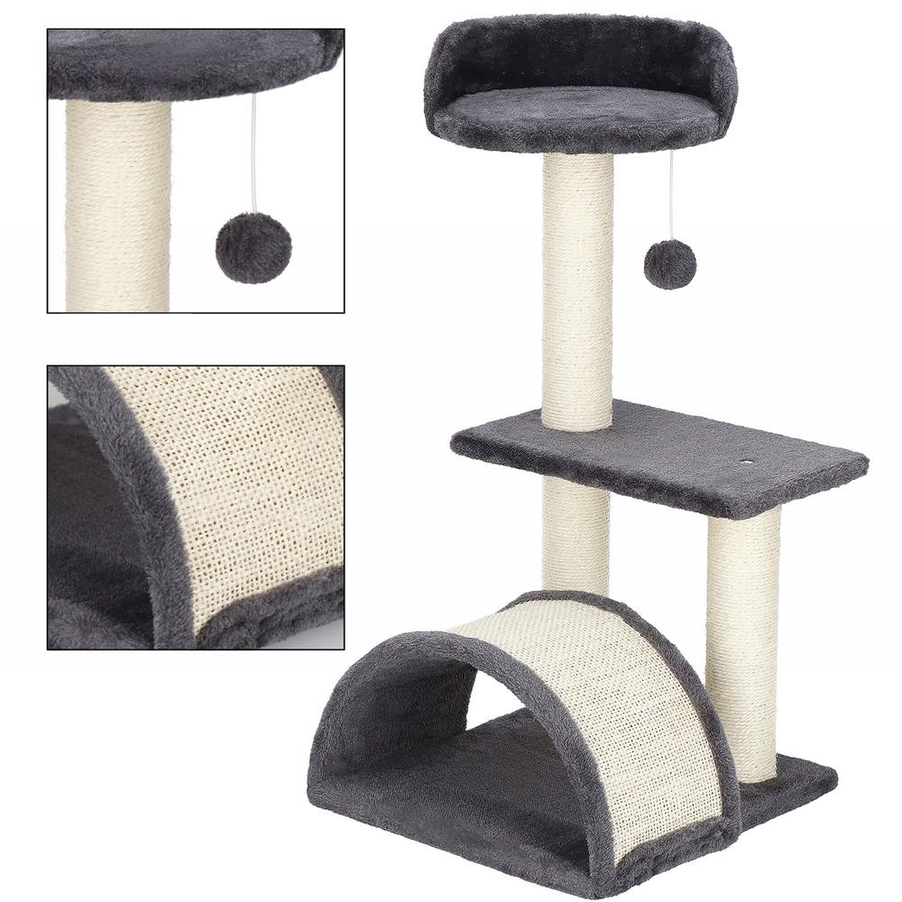 Ansamblu de joaca pentru pisici, cu loc pentru zgariat, ascuns, culcus, minge, 67cm, crem