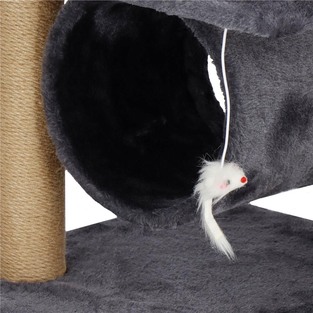 Ansamblu de joaca pentru pisici, cu loc pentru zgariat, ascuns, platforma, 62cm, gri inchis